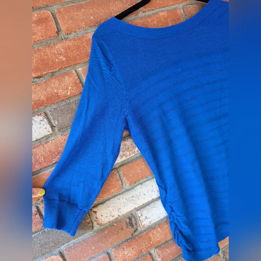 Sweater Blue Ribbed Crew Neck - Picture 5 of 12